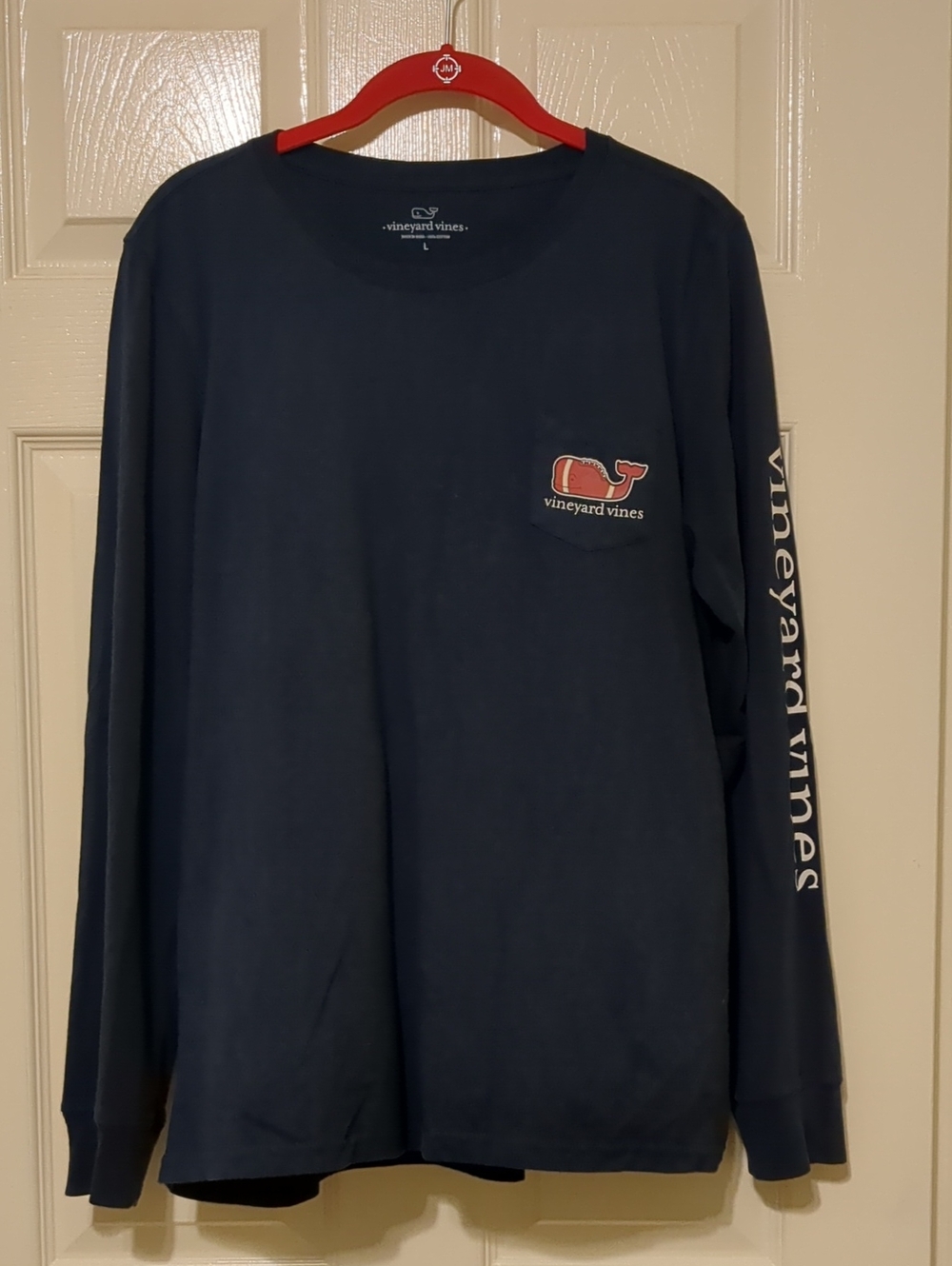 Vineyard Vines Navy Long-Sleeve Tee with Football Whale